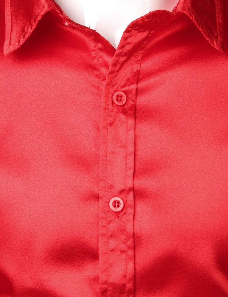 ZEROYAA Men's Luxury Shiny Silk Like Satin Button Up Dress Shirts ZLCL14-Red Small - Image 4